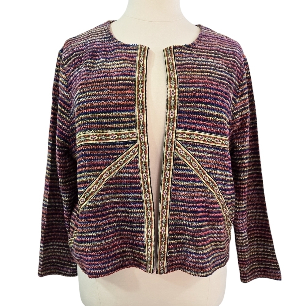 Asos Curve Multicolor Stripe Tweed Look Lightweight Topper Jacket Boho